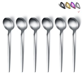 HOMQUEN Matt Tea Spoon, 6 Pieces, 6.6 Inch Spoons, Silver Cutlery, Small Spoons Made of Stainless Steel, Tea Spoon for Home, Kitchen or Restaurant, Dishwasher Safe (Matt Silver, 6.6 inches)