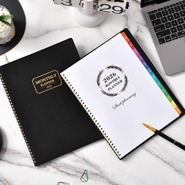 Artfan 2026 Monthly Planner - 2026 Planner, Jan. 2026 - Dec. 2026, 2026 Calendar Monthly Planner, 12-Month with Colorful Tabs, 8.86" x 11.4", Saffiano Leather, Black Leather