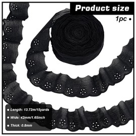 FINGERINSPIRE 15 Yards Cotton Lace Trim 1-5/8 inch Black Cotton Eyelet Lace Ribbon Floral Embroidery Ruffle Lace Trim Wavy Edge Floral Cotton Lace Ribbon for Sewing Dresses Clothes Bag Pets Clothes