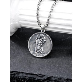 WINNICACA Sterling Silver St Christopher Pendant for Men St Christopher Protection Amulet Necklace Pendant Catholic Medallions Jewelry Christmas Gift for Men Women