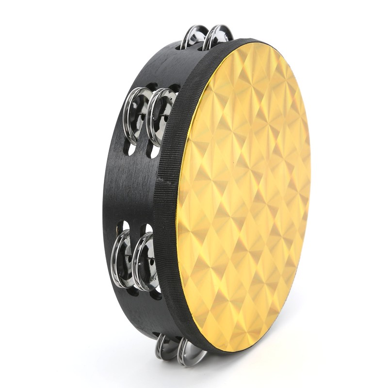 Hand Tambourine Double Row Percussion Polyester Drum Skin Solid Wood