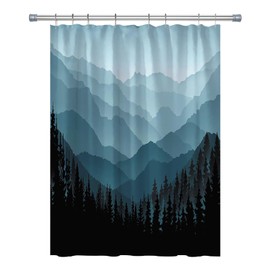 RV Shower Curtains Forest Mountain Happy Camper, Cloth Fabric RV Bathroom Decor Curtain Sets with Hooks 47WX64H Inches (Grey)