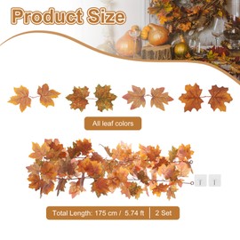 PATIKIL Fall Garland 5.7Ft/Piece, 2 Pack Artificial Autumn Foliage Garland Maple Leaves Hanging Vines Leaf Decorations for Home Wedding Fireplace Party,Red/Yellow/Bronze
