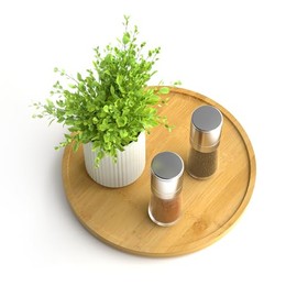 Homerays Bamboo Turntable Organiser Lazy Susan, Turntable Kitchen Organiser 22 cm, Non-Slip Spice Rack Rotatable for Kitchen Pantry Cabinet Table Worktop Bamboo