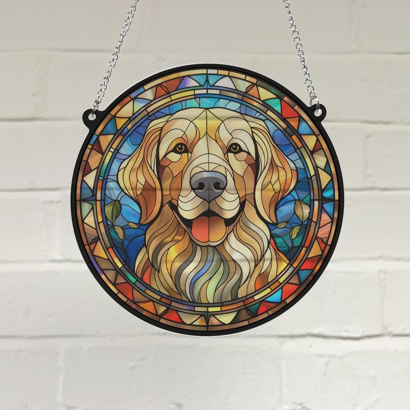 Image Industry Golden Retriever Stained Glass Effect Suncatcher - Garden