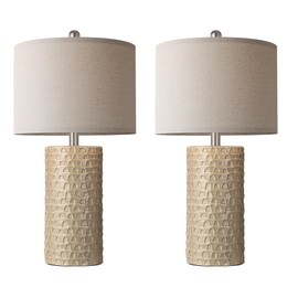 PARTPHONER 23" Modern Ceramic Table Lamp Set of 2, Table Lamps for Living Room, Rustic Farmhouse Bedside Lamps Nightstand lamp for Bedroom, Desk Lamp for End Table Home Decor Beige
