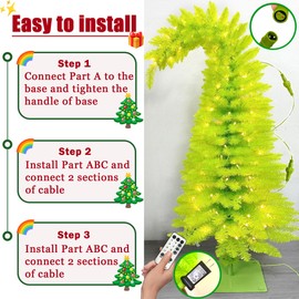 5.7FT Prelit Grinch Christmas Tree - Artificial Christmas Tree with Timer Remote for Indoor Holiday Decor - Xmas Tree for Home, Office, Living Room, Kitchen