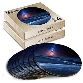 8 x Round Coasters - Milky Way Landscape Fields Cork Backed MDF Glossy Tea Coffee Accessory #51458