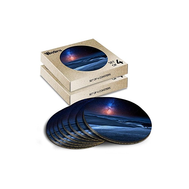 8 x Round Coasters - Milky Way Landscape Fields Cork