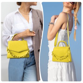 Pequeñas bolsas cruzadas para mujeres y niñas, con asa superior, monederos con cadena acrílica desmontable, Amarillo, 7.87" * 6.29" * 2.36"