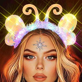 Zoestar Light Up Butterfly Headband Glowing Led Costume Hair Bands Sparkly Party Nightclub Hair Accessories Women(Yellow, One Size)