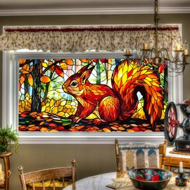 HOMETITUTE Autumn Window Cling Squirrel Window Sticker Static Windows Cling Fall Windows Privacy Film Horizontal Glass Decal 39.37x17.72 Inch Removable Autumn Decoration for Home Kitchen Office