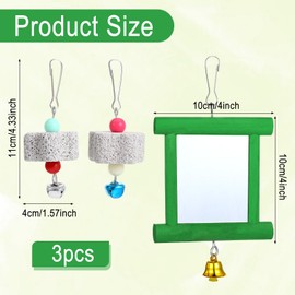 Dplolng Chicken Mirror Toys with Bells, Hanging Swing Mirror, Wooden Pecking Toy, Beak Grinding Molar Stones for Hens, Birds, Parrots, Xylophone, Sepak Takraw Toy