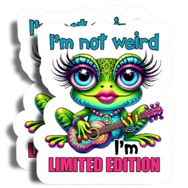 I'm Not Weird I'm Limited Edition Magnets - 5" On Longest Side - Cute Frog with Guitar Peace Sign - 2 Pack - Thick Strong Magnet - Bumper Magnets for Fridge, Toolbox, Cars - Made in USA - PLDFMAG0592
