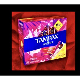 Tampax RADIANT REGULAR Flow,Plastic Disp’ Tampons Unscented 28ct LEAK/ODOR GUARD