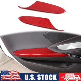 auguisy-motortrim Red Real Carbon Fiber Inner Door Armrest Panel Trim Fit For Corvette C8 2020-up