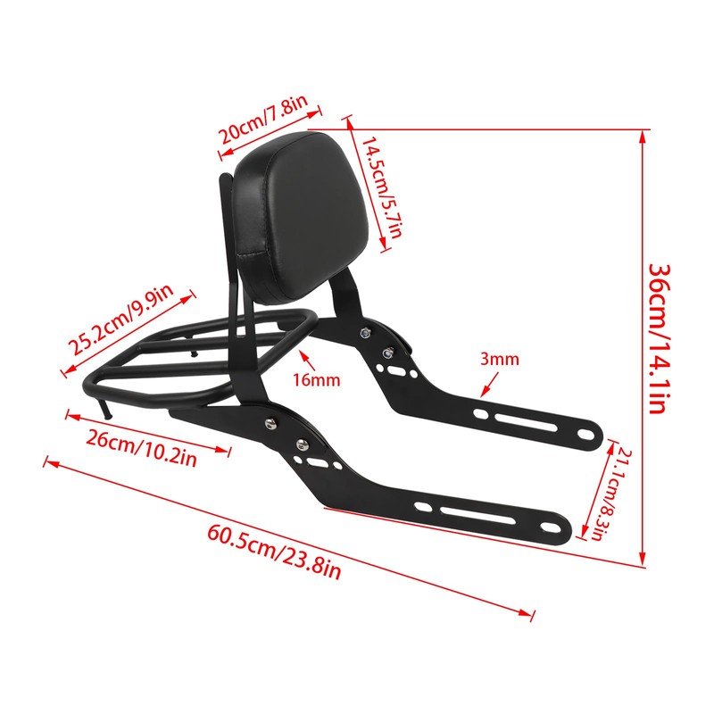 CHIFUN Passenger Backrest Sissy Bar for Honda CL 500 CL300