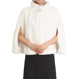 EASEDAILY Women's Fur Shawls and Wraps Wedding Fur Stole Faux Bridal Fur Cape Cover Up with Brooch for Bride and Bridesmaid, B-beige, Free Size