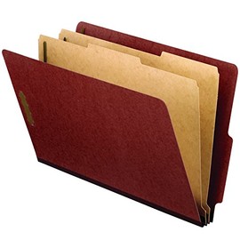 Staples 807934 Classification Folders 2/5-Cut Top Tab Lgl 2 Div. Red 10/BX