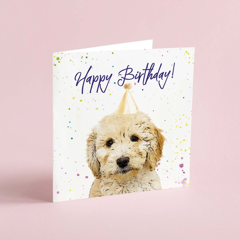 Cockapoo Birthday Card - Party Hat