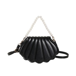 JIANGWEI Women's Shoulder Bag, Seashell Type, Cute, Crossbody Bag, Shell, PU Wallet, Leather Bag, Tote Bag, Handbag, Chain Bag, Pochette, Work, School, Travel,, Black