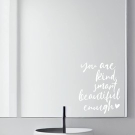 2x Mirror Self Affirmations Vinyl Decal, You Are Kind Enough, Bathroom Mirror Decal, Affirmation Vinyl Decal, Bathroom Decal, Window Sticker, Daughter Room Decor, Mirror Decal, Set of 2 (White)