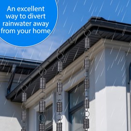 Rain Chains Pacific - Rain Chain 8.5 Feet Length - Functional & Decorative Replacement Downspout for Gutters - Rain Chain Gutter Catcher - Garden Rainwater Diverter for Home, Garden, Backyard