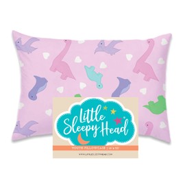 Little Sleepy Head Youth Pillow Case - 100% Made Cotton & Hypoallergenic Pillow Case - Snug Fit Envelope Pillowcase Enclosure - Youth Pillow 16x22 Size - (Dinosaurs Pink) Design Travel Pillow Cover