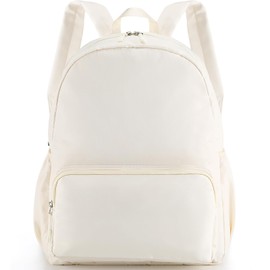 Cunno 1 Piece Nylon Backpack Kids School Backpack for Toddler Girls Boys Plain Waterproof Preppy Bookbags Travel for Student (Creamy White)