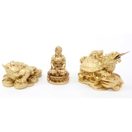We pay your sales tax Set of 3 ~ Feng Shui Statues Chinese Charm of Prosperity Home Decoration Gift Idea for Office Desk, Computer, Book and Cashier Registration Area Display (Gold 2)