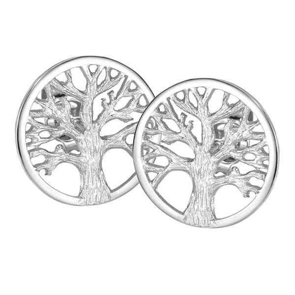 Materia Tree of Life Stud Earrings 925 Silver Round Women's
