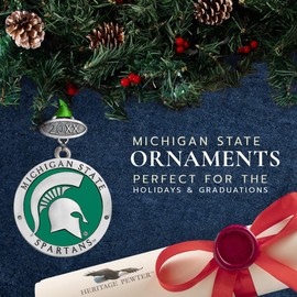 Heritage Pewter Michigan State Class of 2025 Ornament | Graduation Gift | Hand-Sculpted Christmas Tree Ornament | Intricately Crafted Metal Pewter Alma Mater Inlay