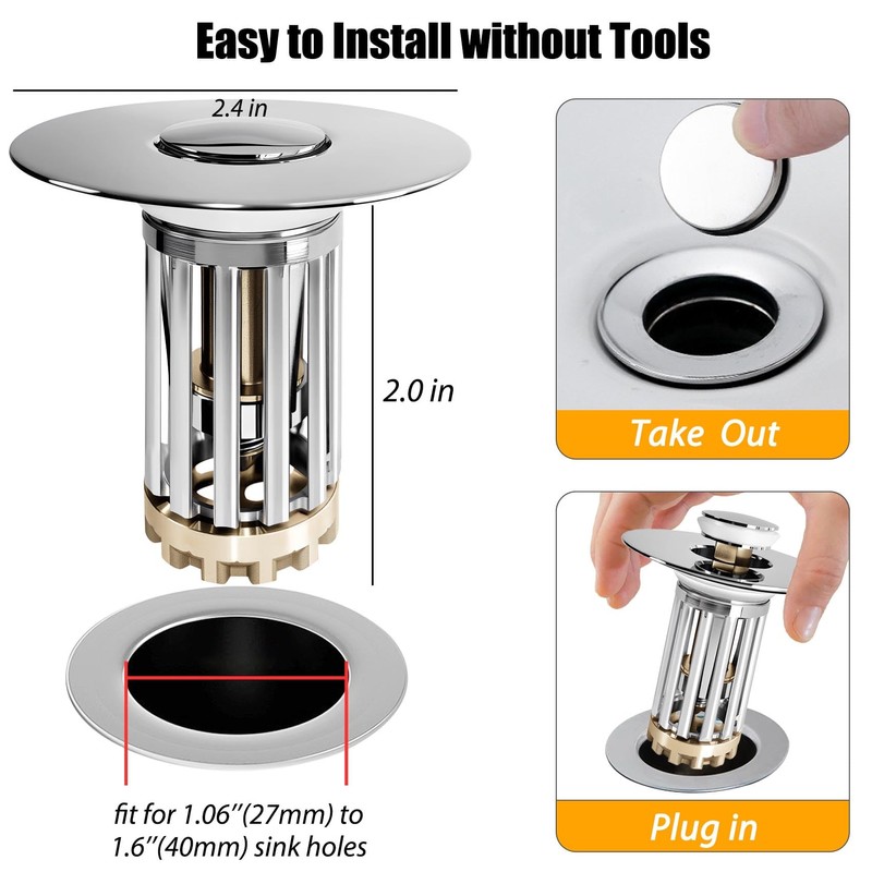 Anlige Bathroom Sink Drain Strainer, 3 in 1 Pop Up