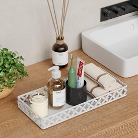 Bathroom Vanity Tray - Small Rectangle Decorative Tray - 11 Inch White Perfume Makeup Tray for Bathroom Counter