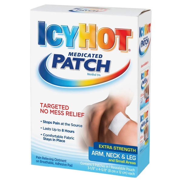 ICY HOT Medicated Patches Extra Strength Small (Arm, Neck, Leg) 5 Each (Pack of 7)