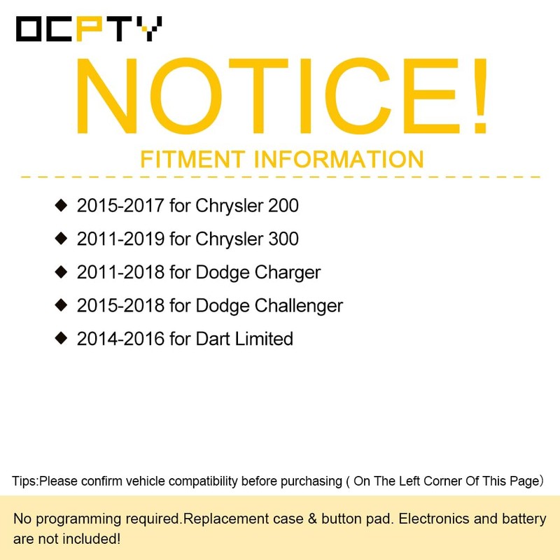 OCPTY Key Fob Shells Case for 2011-2019 for Chrysler 200