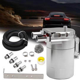 PWR FEVER Upgraded Baffled Oil Catch Can Kit Aluminum Reservoir Tank with 3/8" Strengthened NBR Fuel Line Silver 400ml
