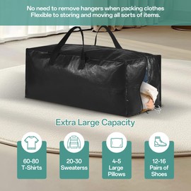 Foyer Nuage Storage Bags with Zips, Strong and Durable Big Bags with Handle and Backpack Straps for Moving House, Laundry Bags, Clothes Storage (Black, 71x33x31cm, 2pcs)