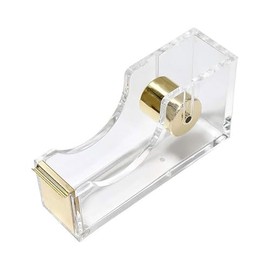 MultiBey Dispensador de Cinta Adhesiva de Oro de Acrílico Transparente de 1 Pulgada con Cortador de Cinta para Escritorio, Idea de Regalo para Oficina y Escuela (Oro)