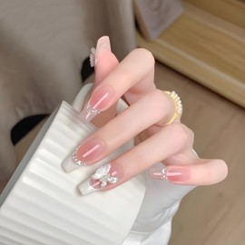 french tip press on nails medium，30 pcs coffin nails press ons，butterfly 3d press on nails for women，reusable glossy fake nails with designs，acrylic false nails（Infatuation）