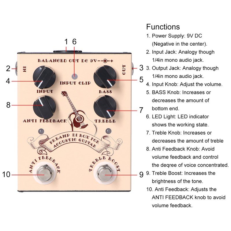 Guitar Preamp Effect Analog Stompbox Pedal Knob Control Audio Accessories