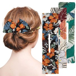 3 PCS Hair Bun Maker Deft Bun for Hair Styling, Hair Donut Bun Maker Flexible Reusable French Twist Hair Bun Lazy Hair Curler Donut Hair Bun Hair Accessories for Women Girls (Flower-Printed)