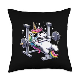 Unicorn Smith Machine Bench Press Fitness Gym Men Women Kids Throw Pillow