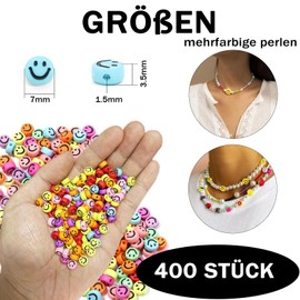 CONJURAIDE Pack of 400 Smiley Beads, Smiley Face Beads, Colourful Beads, Craft Beads for Threading and Crystal Line for Bracelets, DIY Key Chains