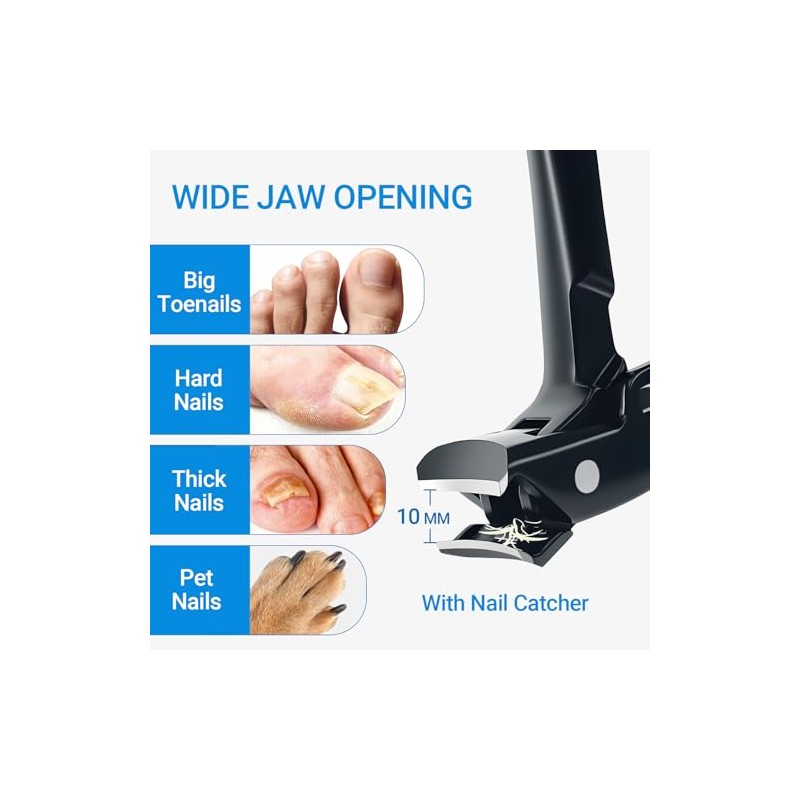 Ergonomic Toenail Clippers with Wide Jaw for Easy Trimming