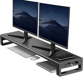 Vaydeer Dual Monitor Stand Computer Riser with USB 3.0 Hub Ports, Double Metal Stand for 2 Computer, TV, PC, Printer, Multi Media Speaker, Multifunctional Desktop Organizer