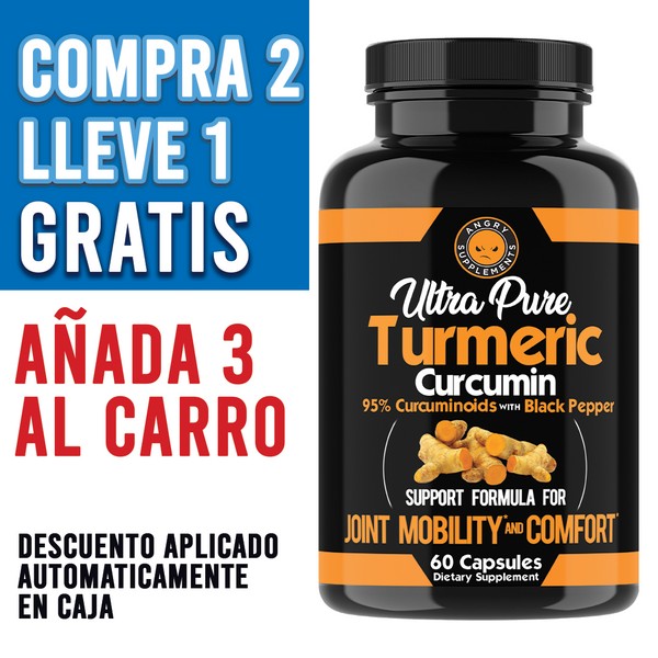 Angry Supplements Turmeric 95% Curcumin Pills - 60 Ct Anti Inflamatorio Natural