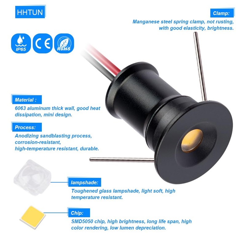 HHTUN 902 Led Mini Spotlight DC12V 1W,Suitable for bookcases,cabinets,and Various