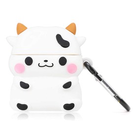 Compatible with AirPods Case Cute Cow 1/2, Protective Silicone Skin Cover for AirPod Case Cow Print with Keychain, Kids Teens Girls Boys Funny Kawaii Fashion Cartoon 3D Cute Cow Cover for AirPods 1/2