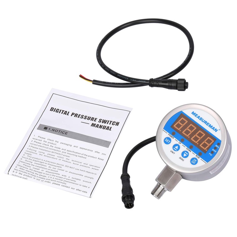 MEASUREMAN 3-1/8" Dial Size Stainless Steel Industrial Digital Pressure Control,